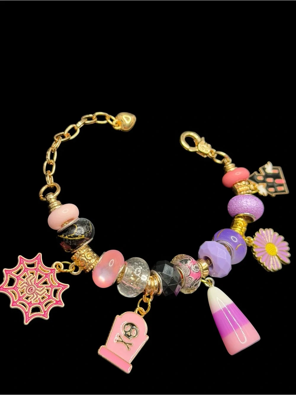 Handmade Halloween Charm Bracelet “Ghoul Friend”Line in Purple Pink Black
